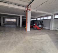 Interior of warehouses and halls with high ceilings and work equipment, including a forklift.