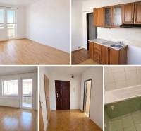 3-room apartment with wood-patterned flooring, kitchen and bathroom, bright rooms.