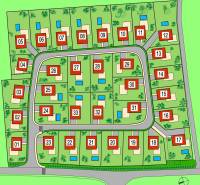 Land plan for residential plots in Kočovce with numbered parcels.