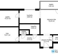 Floor plan of a 3-room apartment with the layout of rooms and a balcony.