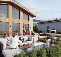 A cottage in Dolná Lehota with a terrace and seating area, surrounded by nature and modern architecture.