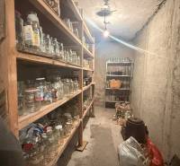 A pantry in a family house with shelves full of glass jars.