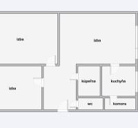 Floor plan of a 3-room apartment with a loggia, kitchen, bathroom, and pantry.