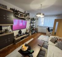 Living room in a 3-room apartment with a comfortable sofa and a floor with a wooden decor.