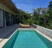 A family house in Amede with a swimming pool and a terrace with loungers, surrounded by greenery.