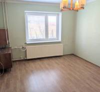 A room in a family house with a wood-patterned floor and a window with a radiator.