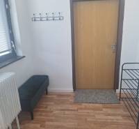 In a building with a wood-patterned floor, there is a bench, a radiator, and a wall-mounted coat rack.