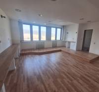 Commercial spaces with wood-patterned flooring and large windows.