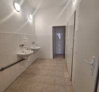 Bathroom with sinks and tiled walls, commercial spaces.