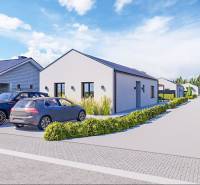 A family house in Borčice with two cars and a garden, fenced plots.