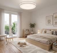 Children's room in a family house with a wooden decor floor and toys.
