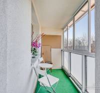 Enclosed balcony with green carpet in a 4-room apartment.