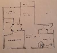 Floor plan of a 3-room apartment with a balcony, kitchen, living room, bedroom, and children's room.