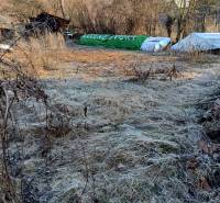 Plots - housing in Sklabiňa covered with dry grass and surrounded by trees.
