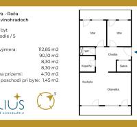 Floor plan of a 3-room apartment in Bratislava - Rača, Pri vinohradoch street, with loggias and a cellar.