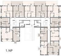 The floor plan of the first above-ground level includes 1-bedroom apartments and apartments with terraces.