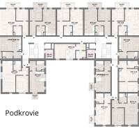 Floor plan of attic apartments with names of balconies, storage rooms, and rooms.
