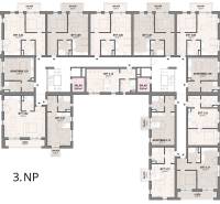 Floor plan of the 3rd floor with the layout of 1-bedroom apartments in Poprad.