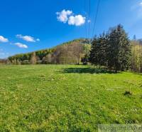 Beautiful green meadow with trees and the blue sky of the countryside in Ľubietová in Záhrady.