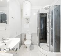 Bathroom with a shower, sink, and toilet in a 3-room apartment.