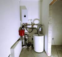 A technical device in a family house with a connected boiler and pipes.