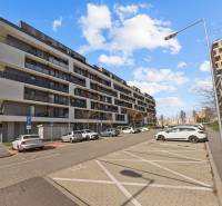 Residential building on Zuzany Chalupovej Street in Bratislava - Petržalka near the parking lot.