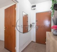 Entrance hall in a studio apartment with wooden decor and a flower vase.