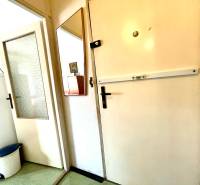 Entrance door in a one-room apartment with a wall mirror and a built-in cabinet intercom.