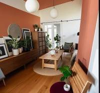 Interior of a family house with a wooden decor floor and houseplants.
