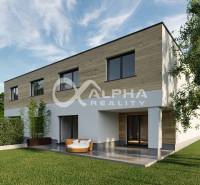 A family house in Harichovce with a terrace, lawn, and modern garden.
