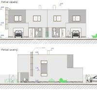 Architectural drawings of a family house in Harichovce with multiple views and elevations.