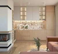 Interior with a kitchen, fireplace, and wood-decor flooring, ideal for properties - living.