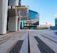 Modern architecture on Pribinova in Bratislava - Old Town surrounded by glass buildings.