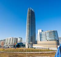 A high-rise building and modern structures on Pribinova Street in Bratislava - Old Town.