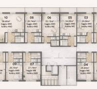 Floor plan of studio apartments with loggias and storage rooms, illustrating the distribution of spaces and equipment.