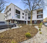 Building on Bačákova Street in Dunajská Streda with a parking lot and a landscaped garden.