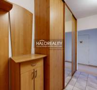 A hallway in a 2-room apartment with a built-in wardrobe and a floor with a wooden decor.