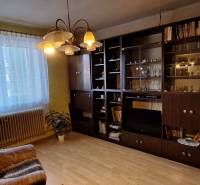 Living room in a family house with a library and wooden decor flooring.