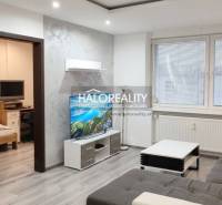 Living room in a 3-room apartment with a wooden decor floor and a sofa bed.