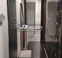 A narrow hallway with dark tiles in a 3-room apartment, the walls are adorned with black cladding.