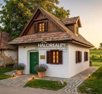 Traditional garden houses in Mýtne Ludany, surrounded by greenery and vineyards.