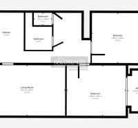 Floor plan of a 3-room apartment in Poltár with a kitchen, living room, and bathroom.