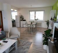 Living room with wood-patterned flooring, comfortable furniture, and plants in a family house.