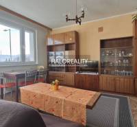 Living room in a 3-room apartment with retro furniture and a large window.