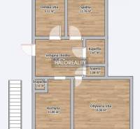 Floor plan of a 3-room apartment with a practical layout, floors with a wooden decor.