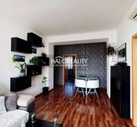 Living room in a three-room apartment with a wooden decor floor and elegant furniture.