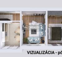 Floor plan visualization of a 2-room apartment with a wooden decor floor.