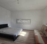 Bedroom with a bed, sofa, and wooden decor flooring in a family house.