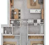 Floor plan of a 3-room apartment with wood-patterned flooring and two bedrooms.