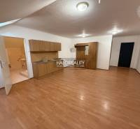 Studio apartment with a kitchenette and a wooden decor floor.